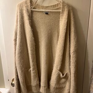 American Eagle Outfitters Cream Fuzzy Cardigan